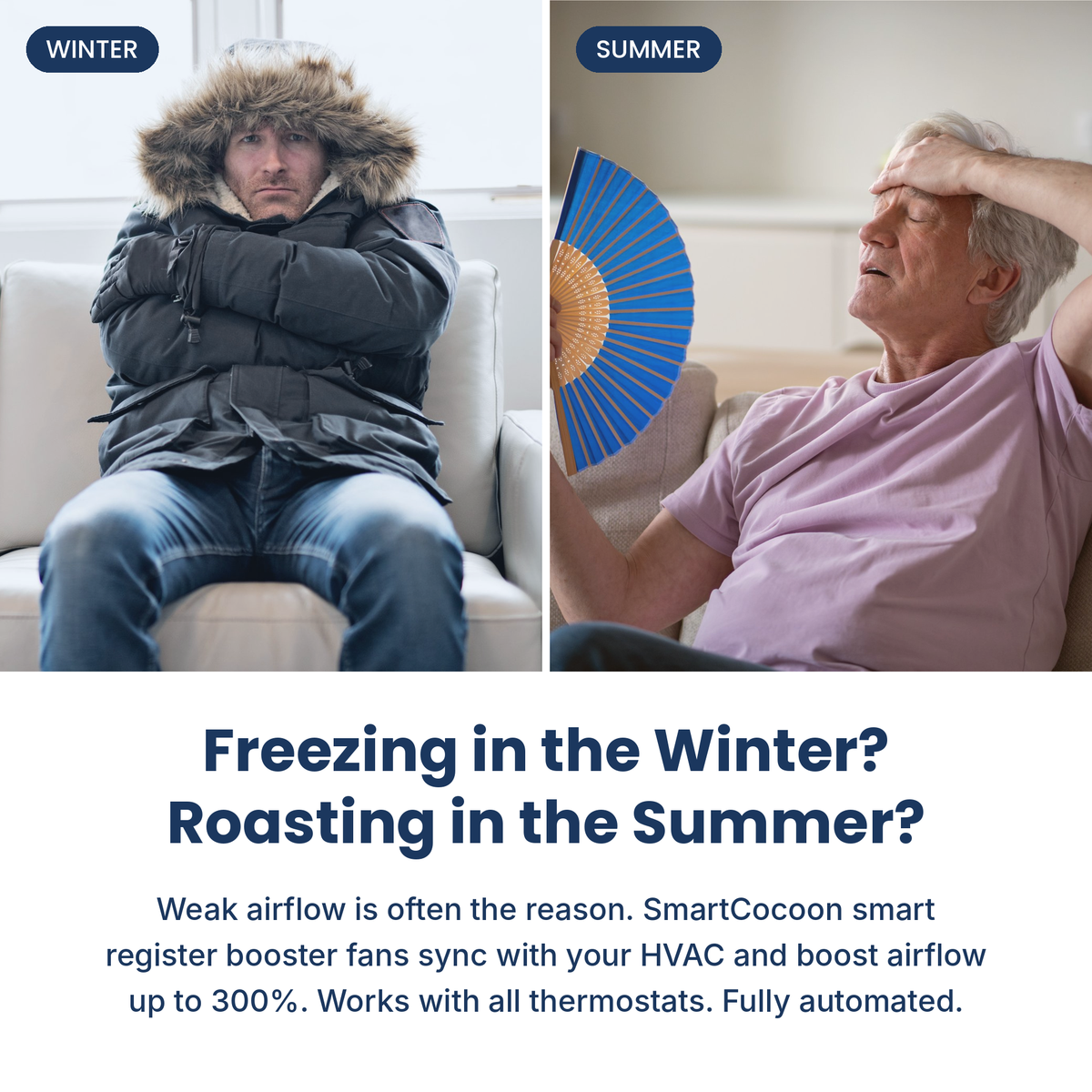 Smart Vent Register Booster Fan With Sensor